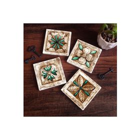 Pinecone 4 Parça Set 10X10 cm Stone Coasters Fas Desenli Vintage Taş Bardak Altlığı Masaüstü Koruyucu Altlık