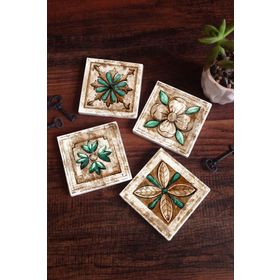 Pinecone 4 Parça Set 10X10 cm Stone Coasters Fas Desenli Vintage Taş Bardak Altlığı Masaüstü Koruyucu Altlık