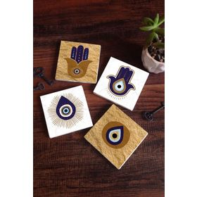 Pinecone 4 Parça Set 10x10 cm Stone Coasters Fatma Ana Eli (Hamsa) Nazar Taş Masaüstü Koruyucu Altlık