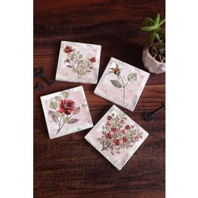 Pinecone 4 Parça Set 10X10 cm Stone Coasters Gül Çiçek Taş Masaüstü Koruyucu Altlık