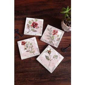 Pinecone 4 Parça Set 10X10 cm Stone Coasters Gül Çiçek Taş Masaüstü Koruyucu Altlık