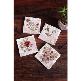 Pinecone 4 Parça Set 10X10 cm Stone Coasters Gül Çiçek Taş Masaüstü Koruyucu Altlık