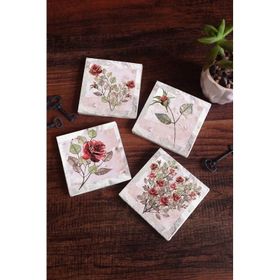 Pinecone 4 Parça Set 10X10 cm Stone Coasters Gül Çiçek Taş Masaüstü Koruyucu Altlık