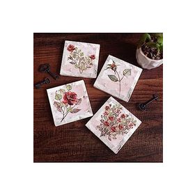 Pinecone 4 Parça Set 10X10 cm Stone Coasters Gül Çiçek Taş Masaüstü Koruyucu Altlık