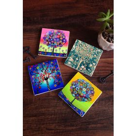 Pinecone 4 Parça Set 10X10 cm Stone Coasters Hayat Ağacı Taş Bardak Altlığı Masaüstü Koruyucu Altlık