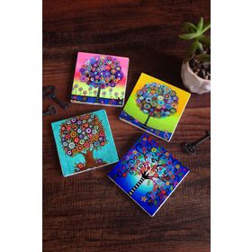 Pinecone 4 Parça Set 10X10 cm Stone Coasters Hayat Ağacı Taş Bardak Altlığı Masaüstü Koruyucu Altlık