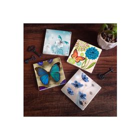 Pinecone 4 Parça Set 10X10 cm Stone Coasters Kelebek Taş Bardak Altlığı Masaüstü Koruyucu Altlık