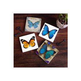 Pinecone 4 Parça Set 10X10 cm Stone Coasters Kelebek Taş Bardak Altlığı Masaüstü Koruyucu Altlık