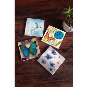 Pinecone 4 Parça Set 10X10 cm Stone Coasters Kelebek Taş Bardak Altlığı Masaüstü Koruyucu Altlık