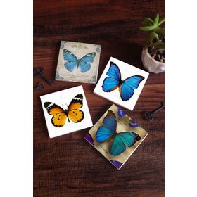 Pinecone 4 Parça Set 10X10 cm Stone Coasters Kelebek Taş Bardak Altlığı Masaüstü Koruyucu Altlık