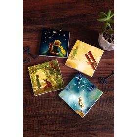 Pinecone 4 Parça Set 10X10 cm Stone Coasters Küçük Prens Taş Bardak Altlığı Masaüstü Koruyucu Altlık