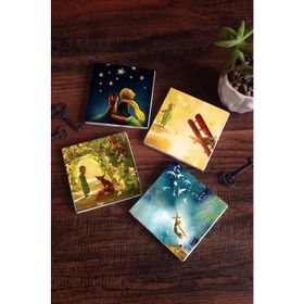 Pinecone 4 Parça Set 10X10 cm Stone Coasters Küçük Prens Taş Bardak Altlığı Masaüstü Koruyucu Altlık