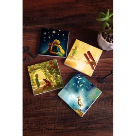 Pinecone 4 Parça Set 10X10 cm Stone Coasters Küçük Prens Taş Bardak Altlığı Masaüstü Koruyucu Altlık