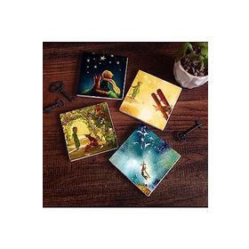 Pinecone 4 Parça Set 10X10 cm Stone Coasters Küçük Prens Taş Bardak Altlığı Masaüstü Koruyucu Altlık
