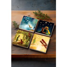 Pinecone 4 Parça Set 10X10 cm Stone Coasters Küçük Prens Taş Bardak Altlığı Masaüstü Koruyucu Altlık