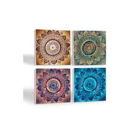 Pinecone 4 Parça Set 10X10 cm Stone Coasters Mandala Taş Bardak Altlığı Masaüstü Koruyucu Altlık