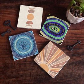 Pinecone 4 Parça Set 10x10 cm Stone Coasters Minimalist Soyut Nazar Taş Masaüstü Koruyucu Altlık