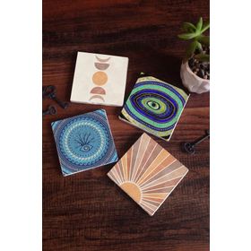 Pinecone 4 Parça Set 10x10 cm Stone Coasters Minimalist Soyut Nazar Taş Masaüstü Koruyucu Altlık
