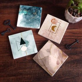 Pinecone 4 Parça Set 10x10 cm Stone Coasters Minimalist Soyut Sanat Taş Bardak Altlığı Masaüstü Koruyucu Altlık