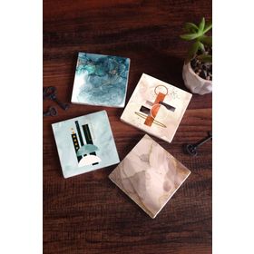 Pinecone 4 Parça Set 10x10 cm Stone Coasters Minimalist Soyut Sanat Taş Bardak Altlığı Masaüstü Koruyucu Altlık