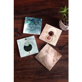 Pinecone 4 Parça Set 10x10 cm Stone Coasters Minimalist Soyut Sanat Taş Bardak Altlığı Masaüstü Koruyucu Altlık