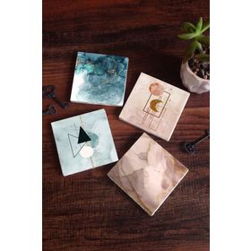Pinecone 4 Parça Set 10x10 cm Stone Coasters Minimalist Soyut Sanat Taş Bardak Altlığı Masaüstü Koruyucu Altlık