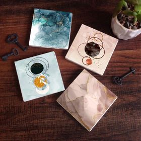 Pinecone 4 Parça Set 10x10 cm Stone Coasters Minimalist Soyut Sanat Taş Bardak Altlığı Masaüstü Koruyucu Altlık