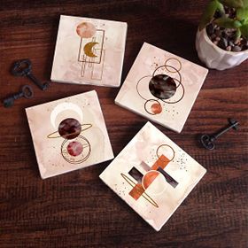 Pinecone 4 Parça Set 10X10 cm Stone Coasters Minimalist Soyut Taş Bardak Altlığı Masaüstü Koruyucu Altlık