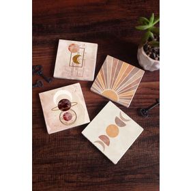 Pinecone 4 Parça Set 10X10 cm Stone Coasters Minimalist Soyut Taş Bardak Altlığı Masaüstü Koruyucu Altlık