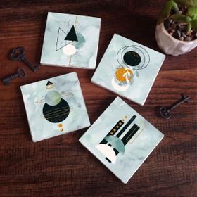 Pinecone 4 Parça Set 10X10 cm Stone Coasters Minimalist Soyut Taş Bardak Altlığı Masaüstü Koruyucu Altlık