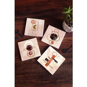 Pinecone 4 Parça Set 10X10 cm Stone Coasters Minimalist Soyut Taş Bardak Altlığı Masaüstü Koruyucu Altlık