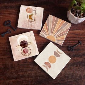 Pinecone 4 Parça Set 10X10 cm Stone Coasters Minimalist Soyut Taş Bardak Altlığı Masaüstü Koruyucu Altlık