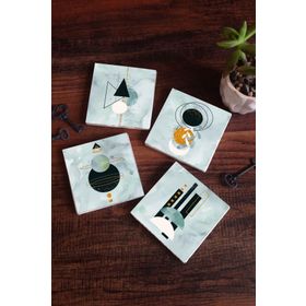 Pinecone 4 Parça Set 10X10 cm Stone Coasters Minimalist Soyut Taş Bardak Altlığı Masaüstü Koruyucu Altlık