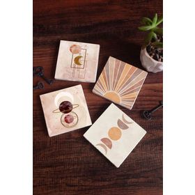 Pinecone 4 Parça Set 10X10 cm Stone Coasters Minimalist Soyut Taş Bardak Altlığı Masaüstü Koruyucu Altlık