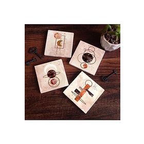 Pinecone 4 Parça Set 10X10 cm Stone Coasters Minimalist Soyut Taş Bardak Altlığı Masaüstü Koruyucu Altlık