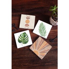 Pinecone 4 Parça Set 10x10 cm Stone Coasters Minimalist Soyut Yaprak Taş Bardak Altlığı Masaüstü Koruyucu Altlık