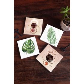 Pinecone 4 Parça Set 10x10 cm Stone Coasters Minimalist Soyut Yaprak Taş Bardak Altlığı Masaüstü Koruyucu Altlık