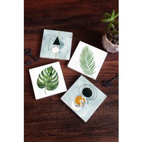Pinecone 4 Parça Set 10x10 cm Stone Coasters Minimalist Soyut Yaprak Taş Bardak Altlığı Masaüstü Koruyucu Altlık