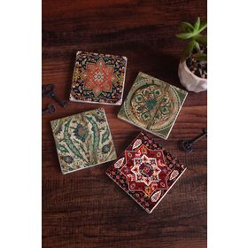 Pinecone 4 Parça Set 10X10 cm Stone Coasters Vintage Desen Taş Bardak Altlığı Masaüstü Koruyucu Altlık