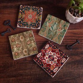 Pinecone 4 Parça Set 10X10 cm Stone Coasters Vintage Desen Taş Bardak Altlığı Masaüstü Koruyucu Altlık
