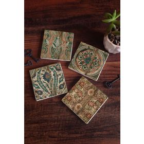 Pinecone 4 Parça Set 10X10 cm Stone Coasters Vintage Desen Taş Bardak Altlığı Masaüstü Koruyucu Altlık