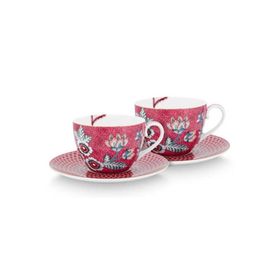 PIP STUDIO Flower Festival Collection Kırmızı 280 ml Porselen Çay Fincan Seti