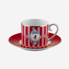 PIP STUDIO Love Birds Kırmızı Pembe Çizgili Kuşlu 125 ml Kahve Fincanı