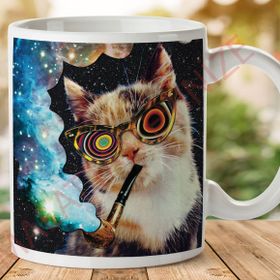 Pipo İçen Kedi Baskılı Kupa