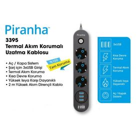 Piranha 3395 Akım Korumalı 3'lü Priz