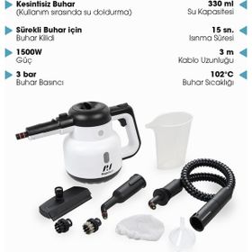 PiranTech CB-902 Beyaz 1500 2 3 Bar Buharlı Temizleyici Buharlı Temizlik Makinesi