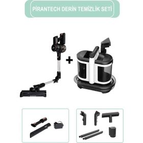 Pirantech ES411 Yüksek Emiş Güçlü Dikey Şarjlı Süpürge + V22C Siyah Koltuk ve Halı Yıkama Makinesi