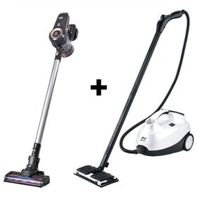 PiranTech ES92 Dikey Şarjlı Süpürge + CB-107C Beyaz Buharlı Temizlik Makinesi