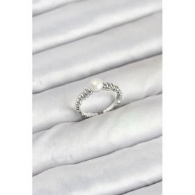 Pirinç Gümüş Renk Göbek İnci Model Kadın Yüzük