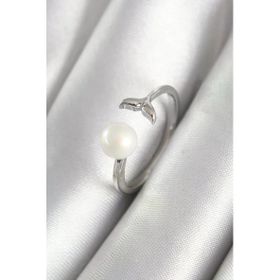 Pirinç Gümüş Renk Top İnci Figür Balık Kuyruğu Model Kadın Yüzük